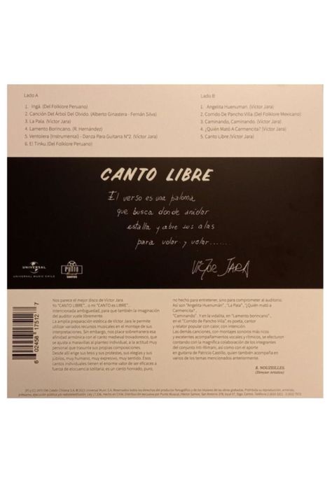 VICTOR JARA  - CANTO LIBRE | VINILO-1