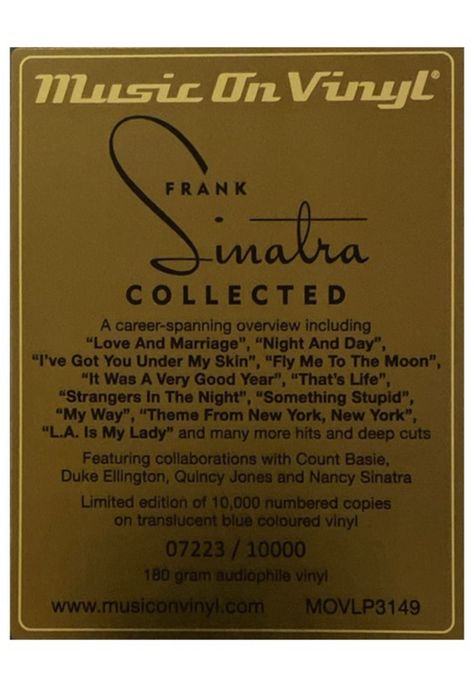 FRANK SINATRA - COLLECTED (TRANSLUCENT BLUE VINYL) (2LP) | VINILO-7