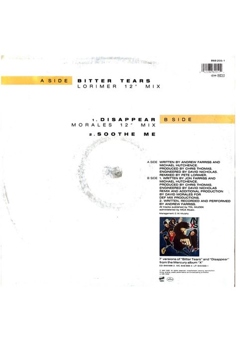 INXS  - BITTER TEARS/DISAPPEAR | 12" MAXI SINGLE VINILO USADO-1