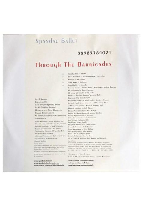 SPANDAU BALLET - THROUGH THE BARRICADES (POSTER) | VINILO-2