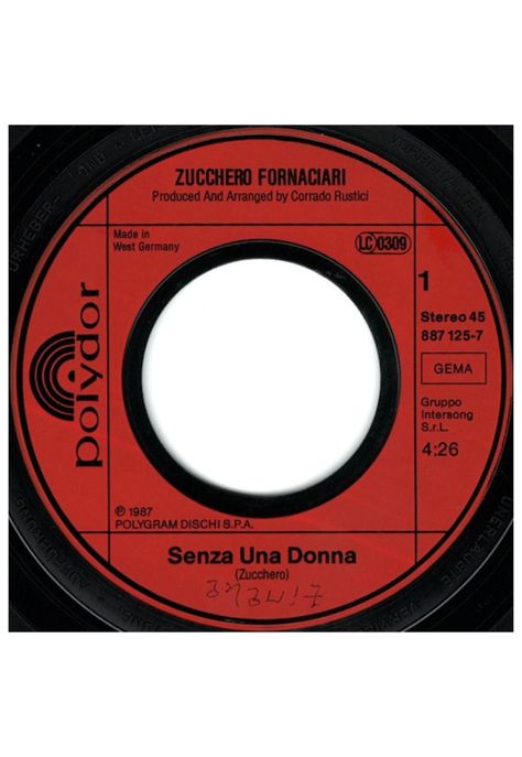 ZUCCHERO FORNACIARI - SENZA UNA DONNA | 7" SINGLE USADO-2