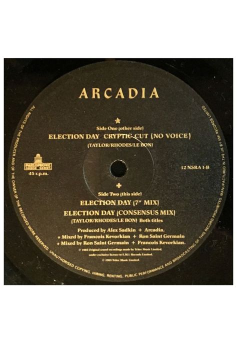 ARCADIA - ELECTION DAY | 12" MAXI SINGLE USADO-3
