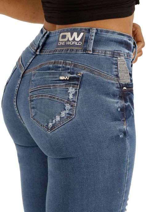 Jeans One World Vivian Strass Formato Para Mujeres Altas-3