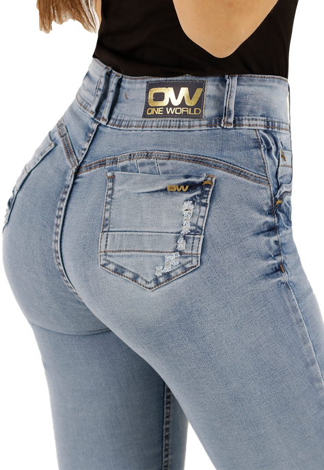 Jeans One World, Tiro Alto, Skinny, Celeste, Rocio-3