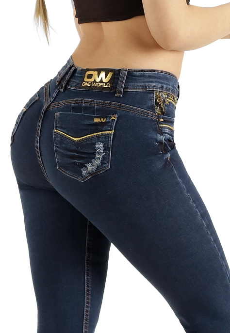 Jeans One World Jennifer Blue Dorado Mujer-3