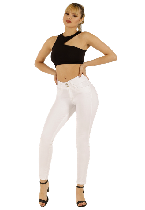 Jeans One World, Tiro Alto, Skinny, Blanco, Jennifer-0