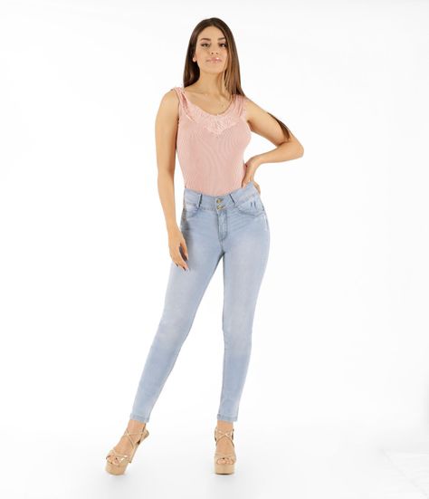 Jeans One World, Tiro Medio, Slim, Celeste, Jennifer Summer-0
