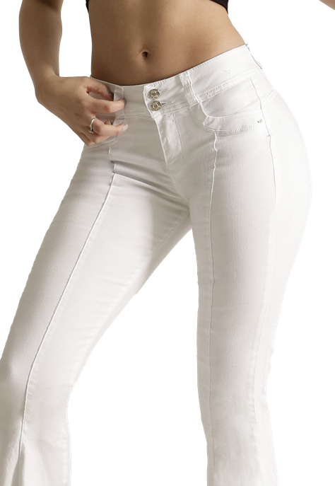 Jeans One World, Flare Gitano, Blanco, Tiro Alto, -2