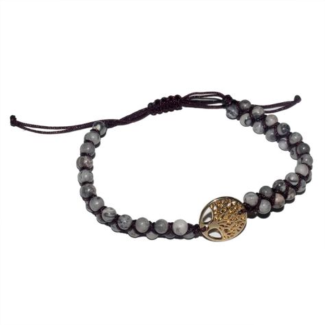 Pulsera Jaspe Gris - Dije dorado-0