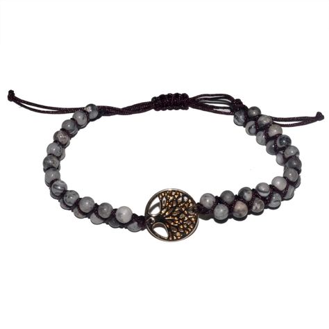 Pulsera Jaspe Gris - Dije dorado-1