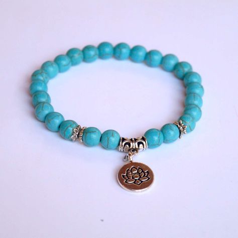 Pulsera turquesa con dije de loto-3