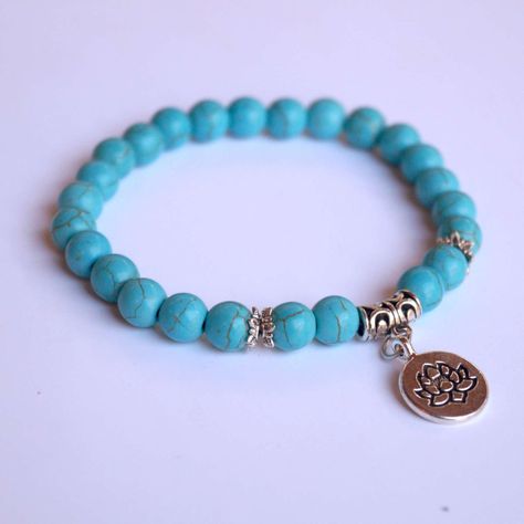 Pulsera turquesa con dije de loto-2