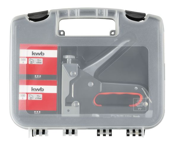 Set Grapadora Manual Tack 140 KWB + grapas 8mm y 14mm-0