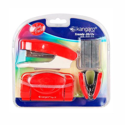 Set Perforadora + Corchetera + Corchetes + SacaCorchetes Trendy 35/Z4 rojo-0
