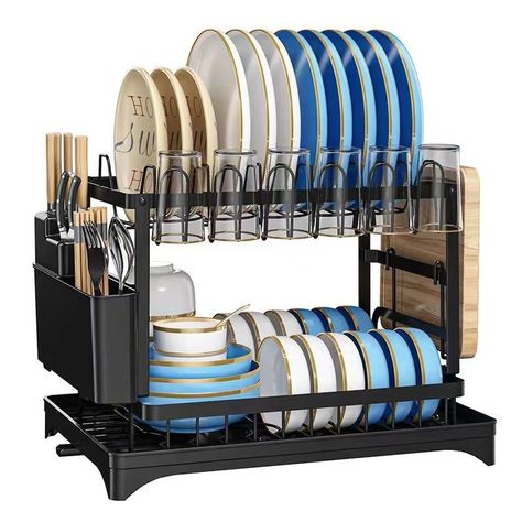 ESCURRIDOR DE PLATOS INOXIDABLE SECAPLATOS SECALOZA NEGRO CON SERVICIO-1