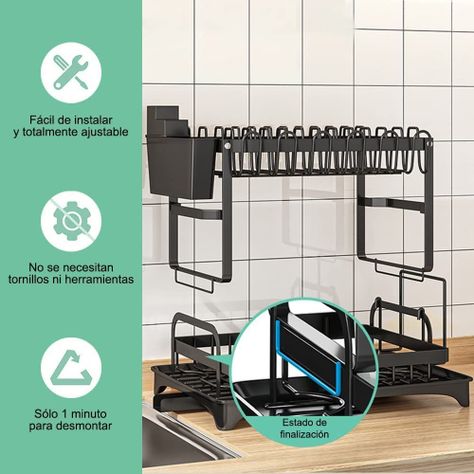 ESCURRIDOR DE PLATOS INOXIDABLE SECAPLATOS SECALOZA NEGRO CON SERVICIO-4