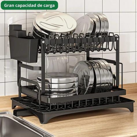 ESCURRIDOR DE PLATOS INOXIDABLE SECAPLATOS SECALOZA NEGRO CON SERVICIO-5