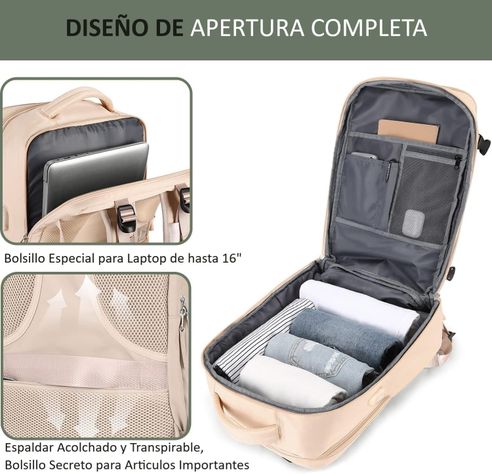 Mochila De Viaje Para Cabina Avión Beige morral Para Notebook Impermeable Compartimiento de zapatos-4