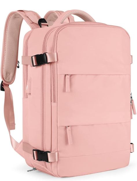 Mochila De Viaje Cabina Avión Impermeable Con Puero Usb Color Rosado-0