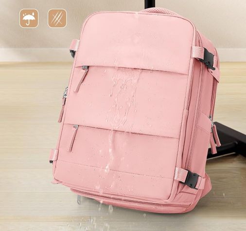 Mochila De Viaje Cabina Avión Impermeable Con Puero Usb Color Rosado-6