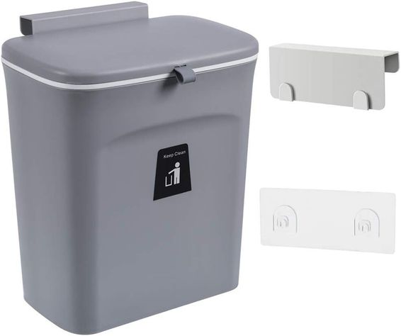 Cubo De Basura Colgante Con Soporte De Gabinete De 9 Litros Basurero Con Tapa Para Cocina U Oficina -0