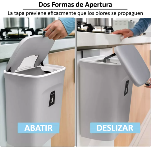 Cubo De Basura Colgante Con Soporte De Gabinete De 9 Litros Basurero Con Tapa Para Cocina U Oficina -2