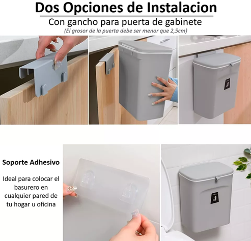 Cubo De Basura Colgante Con Soporte De Gabinete De 9 Litros Basurero Con Tapa Para Cocina U Oficina -4