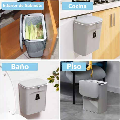 Cubo De Basura Colgante Con Soporte De Gabinete De 9 Litros Basurero Con Tapa Para Cocina U Oficina -5