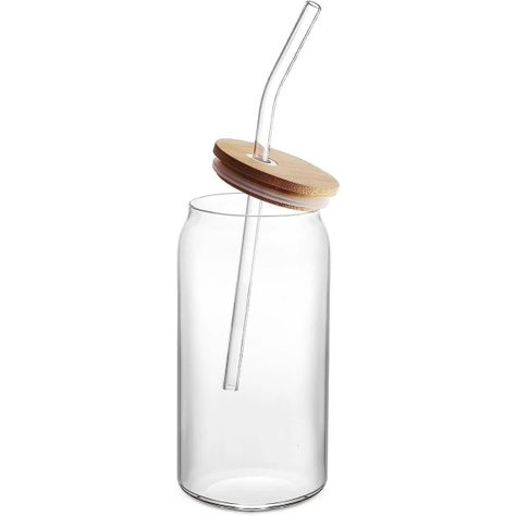 Vaso de Vidrio Con Tapa De Bambú Y Bombilla 550ml -0