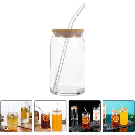 Vaso de Vidrio Con Tapa De Bambú Y Bombilla 550ml -1