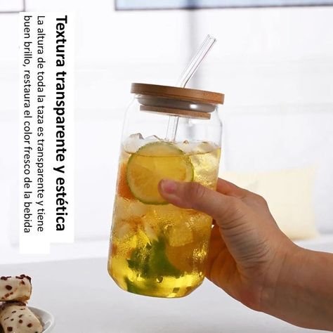 Vaso de Vidrio Con Tapa De Bambú Y Bombilla 550ml -3