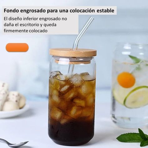 Vaso de Vidrio Con Tapa De Bambú Y Bombilla 550ml -4