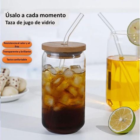 Vaso de Vidrio Con Tapa De Bambú Y Bombilla 550ml -6