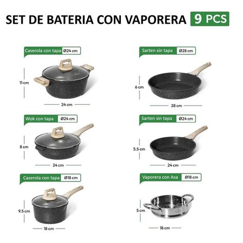 Bateria Cocina 9 Piezas Antiadherente Ceramic Profesional Ollas-4