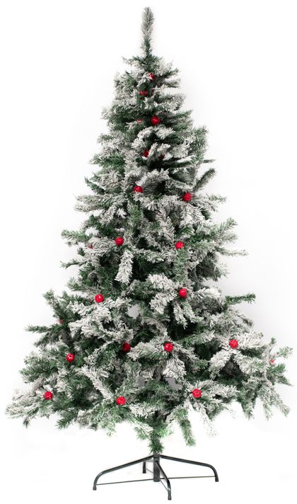Árbol De Navidad Frondoso Nevado Con Manzanas 2.10m Arbolito para Pascua 210cm-0