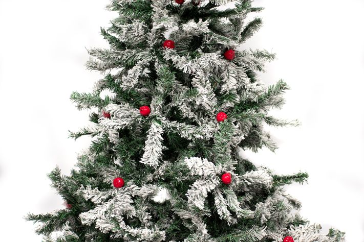 Árbol De Navidad Frondoso Nevado Con Manzanas 2.10m Arbolito para Pascua 210cm-2