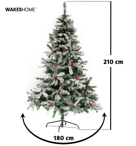 Árbol De Navidad Frondoso Nevado Con Manzanas 2.10m Arbolito para Pascua 210cm-5