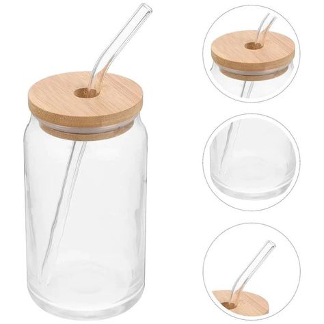 Pack De 4 Vasos Lata de Vidrio Con Tapa de Bambú y Bombilla 550ml-3