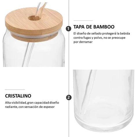 Pack De 4 Vasos Lata de Vidrio Con Tapa de Bambú y Bombilla 550ml-6