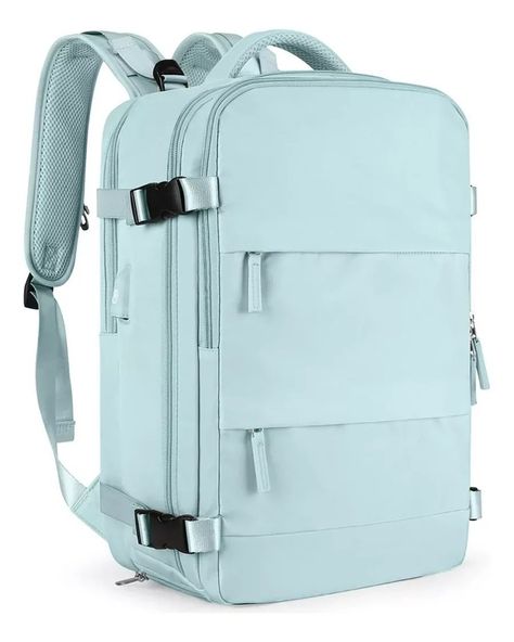 Mochila De Viaje Cabina Avión Impermeable Viral Zapatos Usb Color Celeste-0
