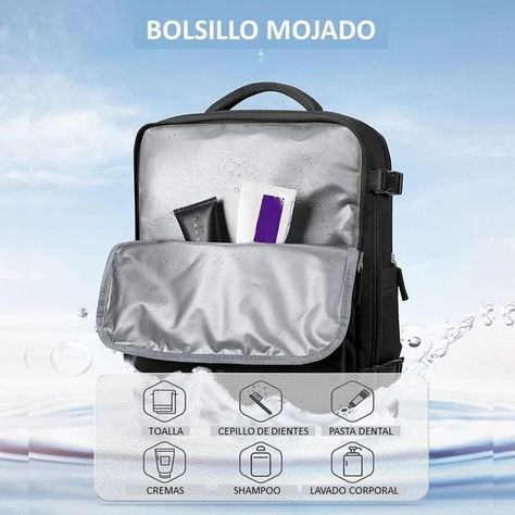 Mochila De Viaje Cabina Avión Impermeable Viral Zapatos Usb Color Celeste-3