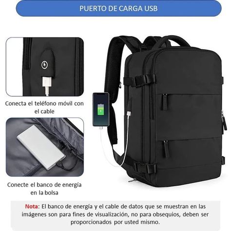 Mochila De Viaje Cabina Avión Impermeable Viral Zapatos Usb Color Celeste-4