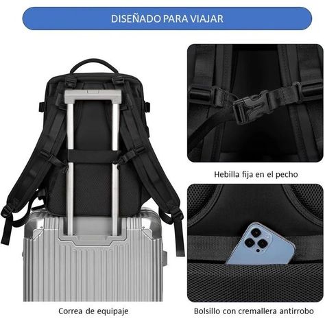 Mochila De Viaje Cabina Avión Impermeable Viral Zapatos Usb Color Celeste-5