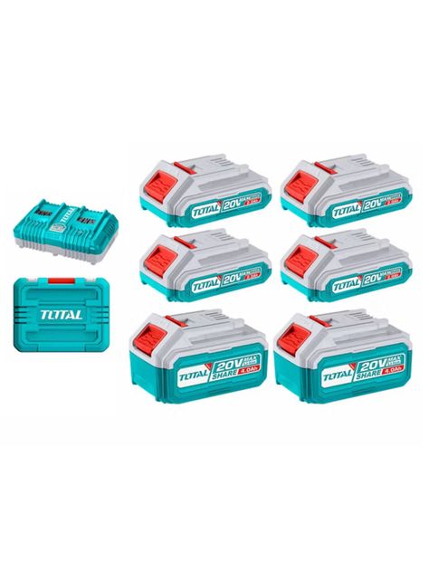 Kit Cargador Doble + 6 Baterias 20v Total Tosli230701-0