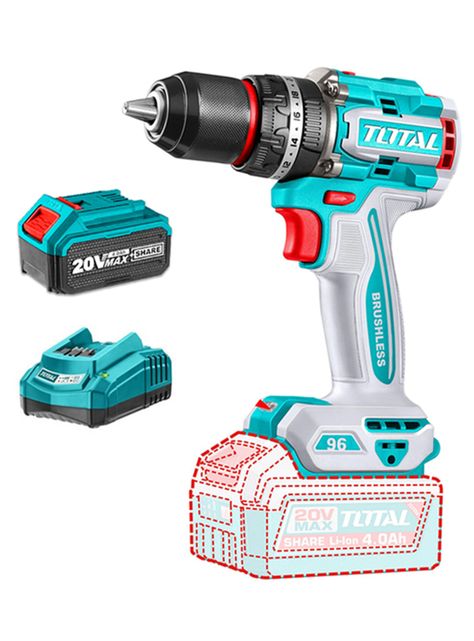 Taladro Atornillador Percutor 20v Bat+carg Total Tidli209681-0