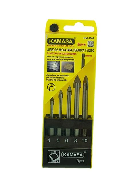 Brocas Cerámica Y Vidrio 5 Pcs Hexagonales Km1609-0