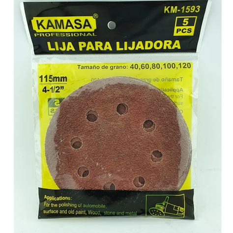 5 Disco Lija Para Pulir 115mm Velcro Grano Variado Kamasa Km1593-1
