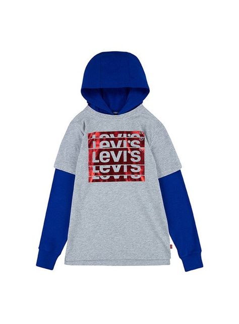 Polera Niño Manga Larga con Hoodie Gris Levis-0
