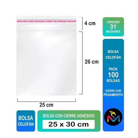 BOLSA TIPO CELOFÁN CIERRE CON ADHESIVO 25X30 CMS 80053-1