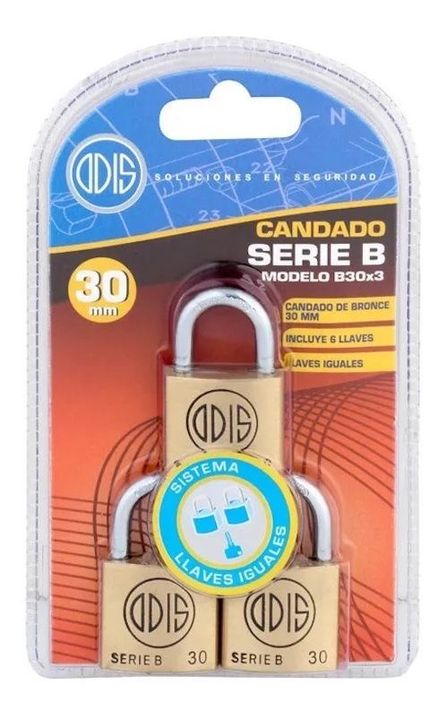 Candado Odis B30 X3 30mm Llaves Iguales - Serie B-3